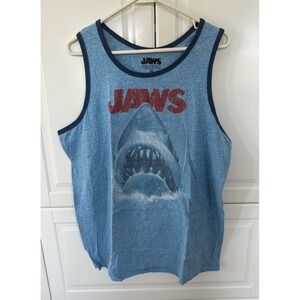 Jaws Men's  Tank Top Graphic Print Great White Shark Horror Genre Size XL